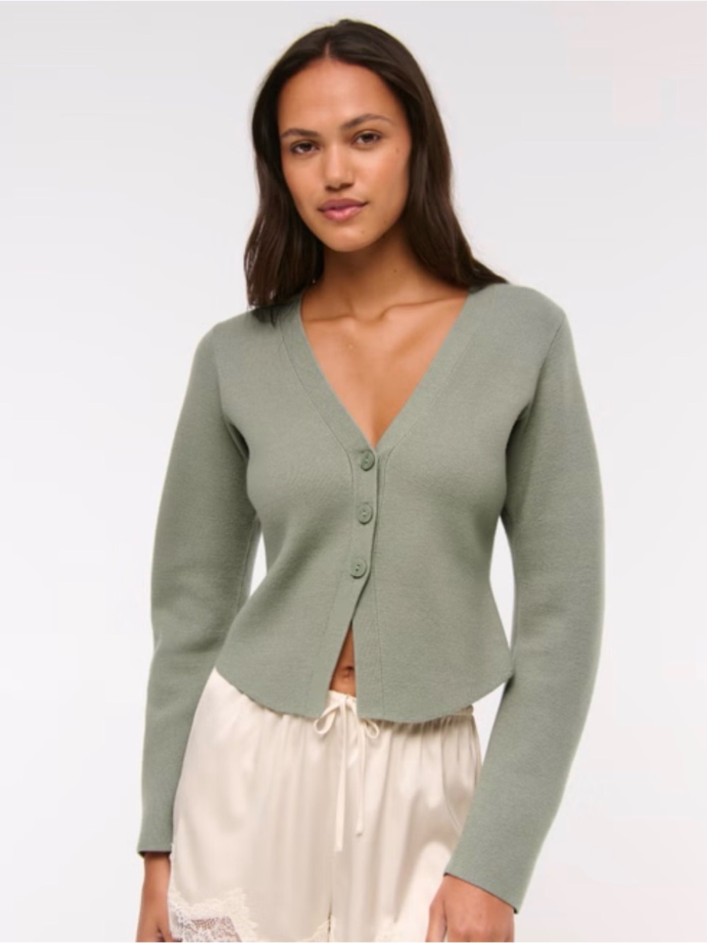 Abercrombie & Fitch Sage Green LuxeLoft Rounded Sleeve Cardigan